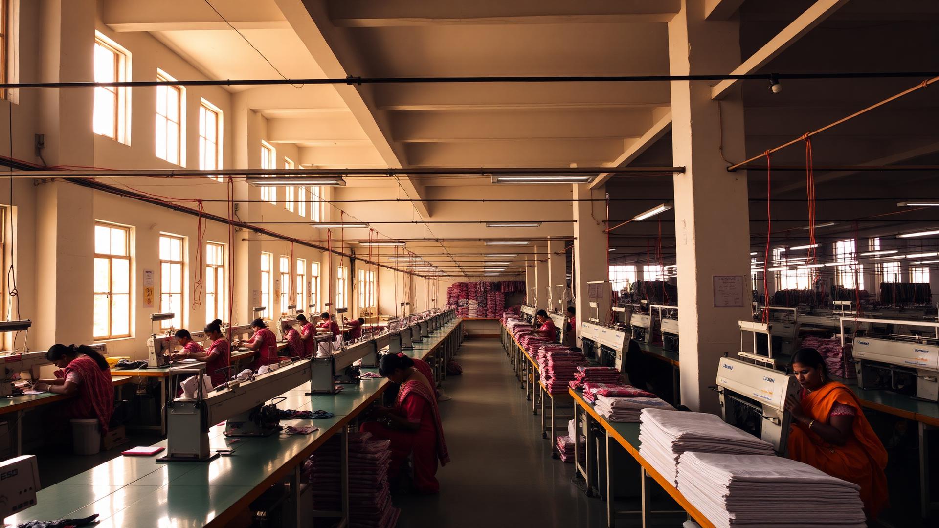 Bloomes Knit Creations garment and textile factory floor in Tiruppur, India